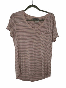 Prana Size Medium Pink Stripe Pre-Owned T-Shirt- Ladies