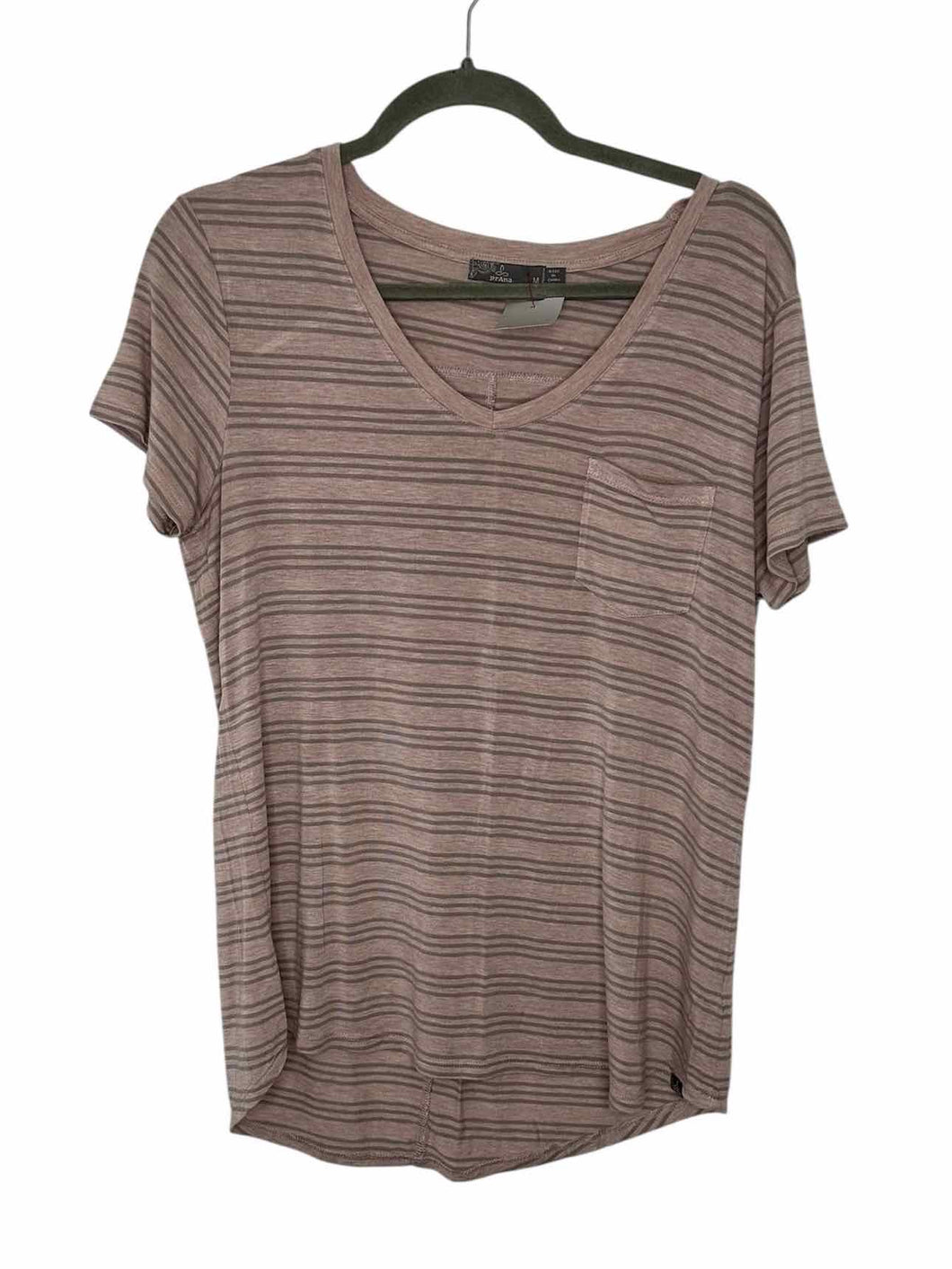 Prana Size Medium Pink Stripe Pre-Owned T-Shirt- Ladies