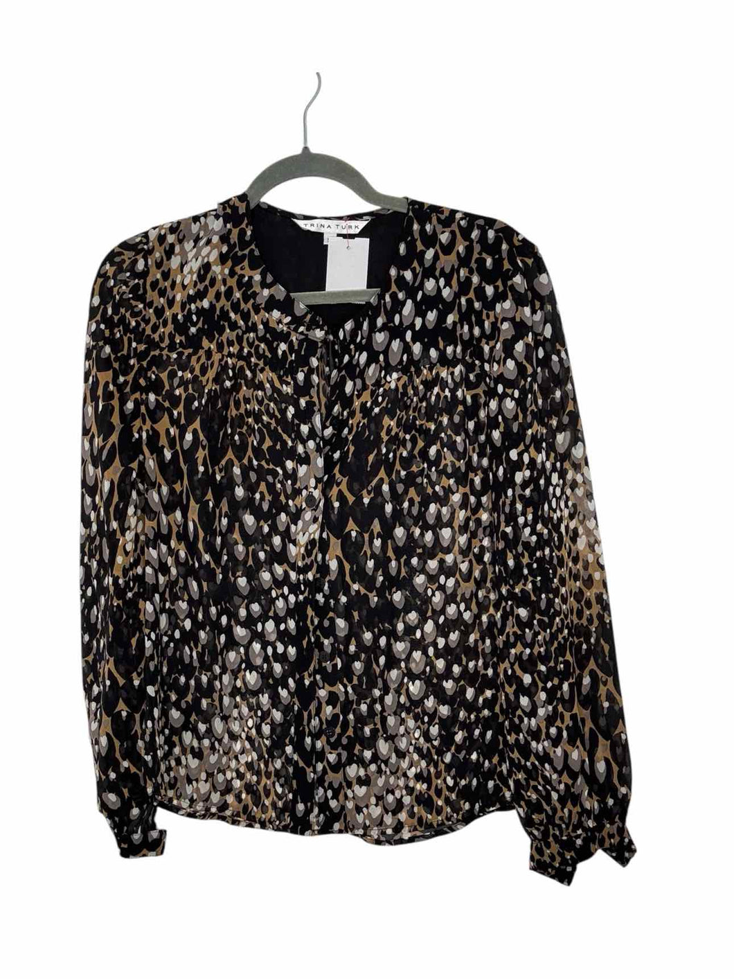 Trina Turk Size Small Black Print Pre-Owned Blouse- Ladies