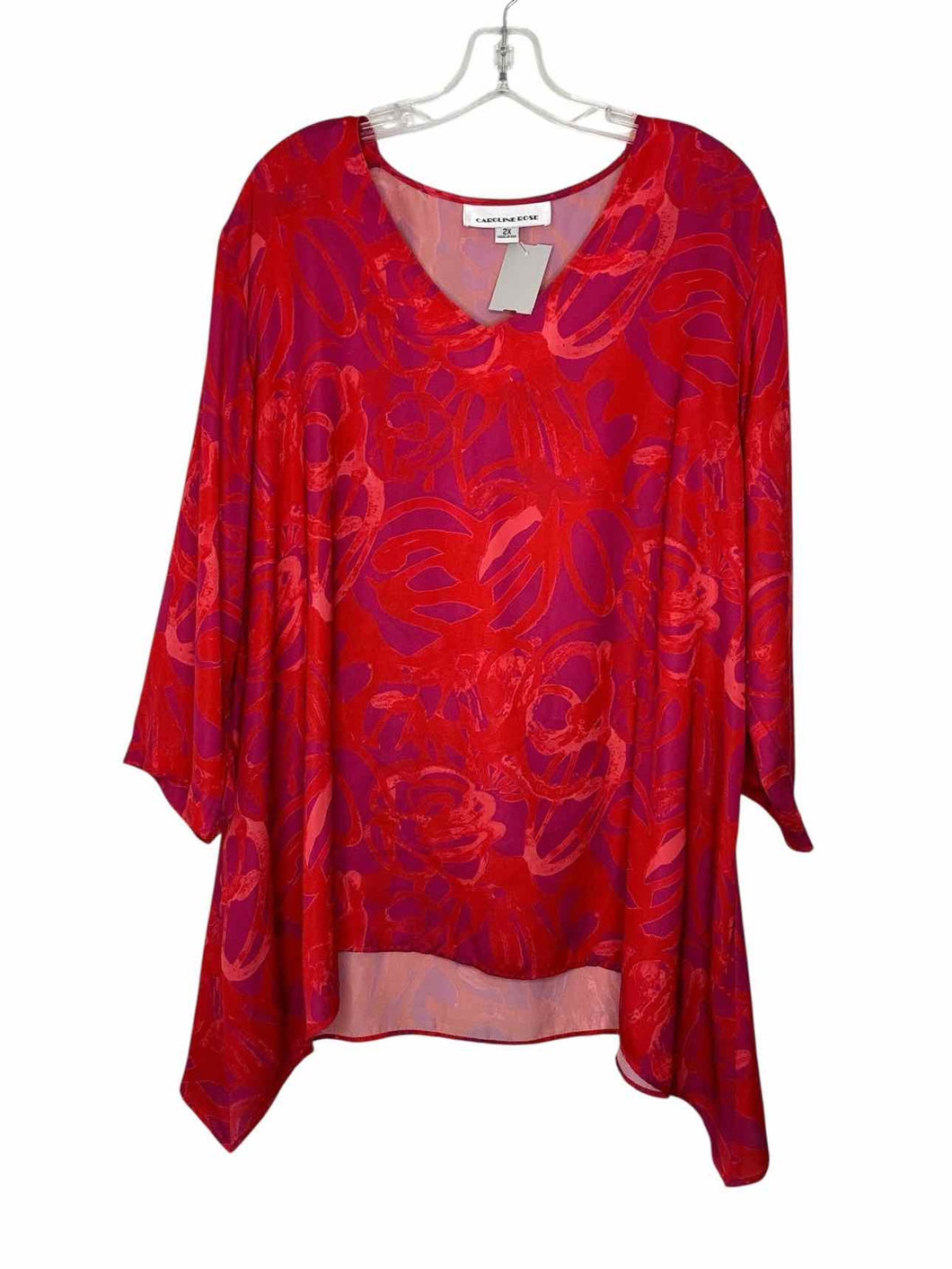 Caroline Rose Size 2X Pink Print Pre-Owned Blouse- Ladies