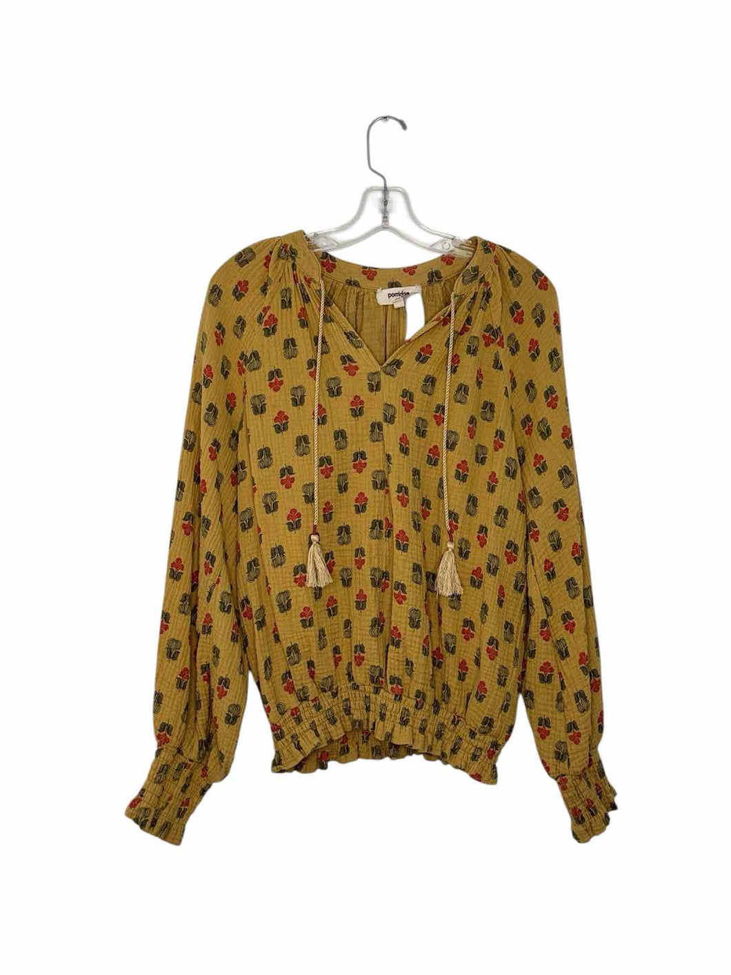 Porridge Size Medium Gold Print Pre-Owned Top- Ladies