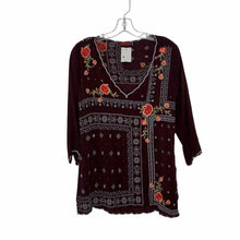 Load image into Gallery viewer, Johnny Was Size X- Small Burgundy Print Pre-Owned Blouse- Ladies
