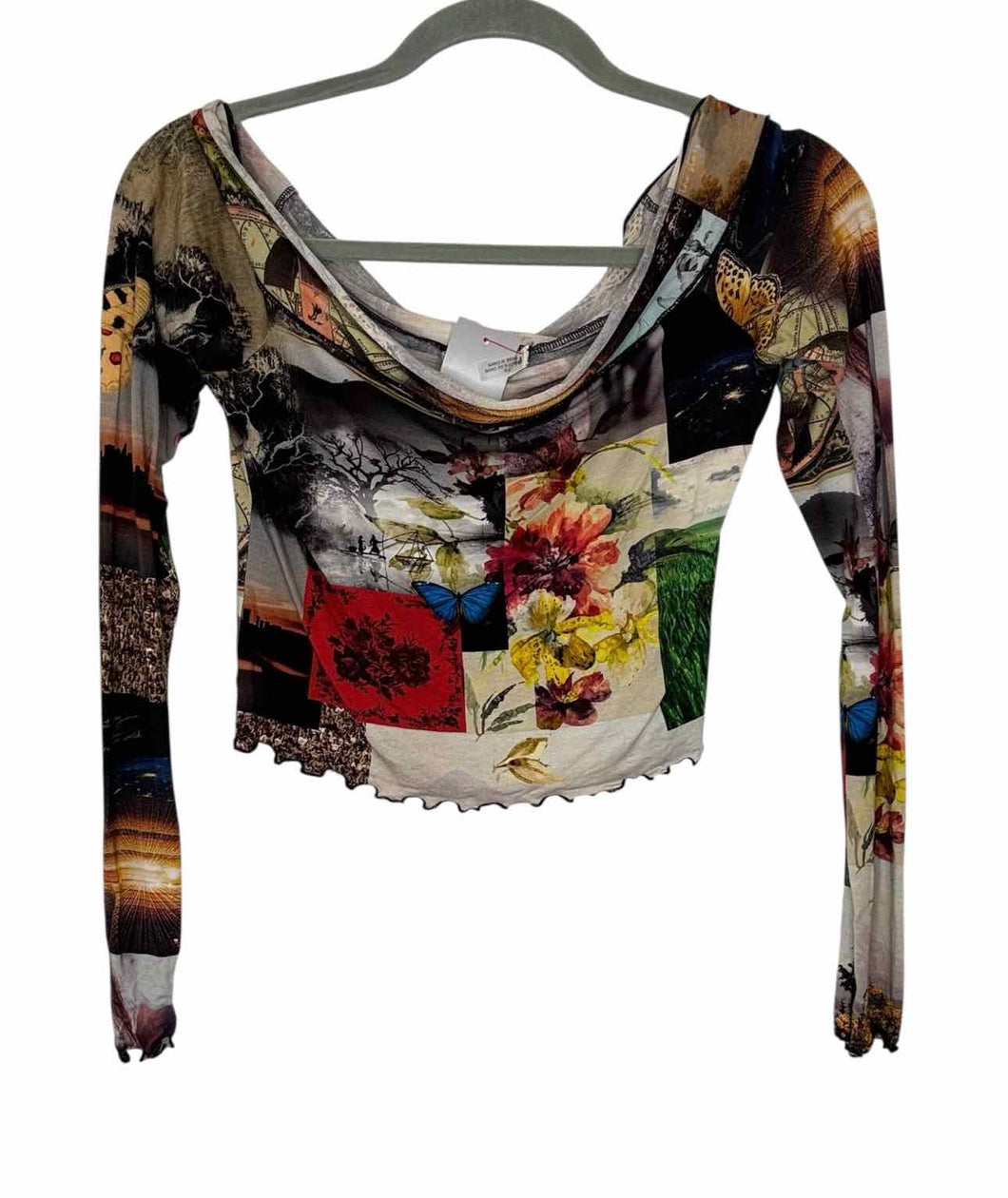 Alice + Olivia Size Small Black Print Pre-Owned Top- Ladies