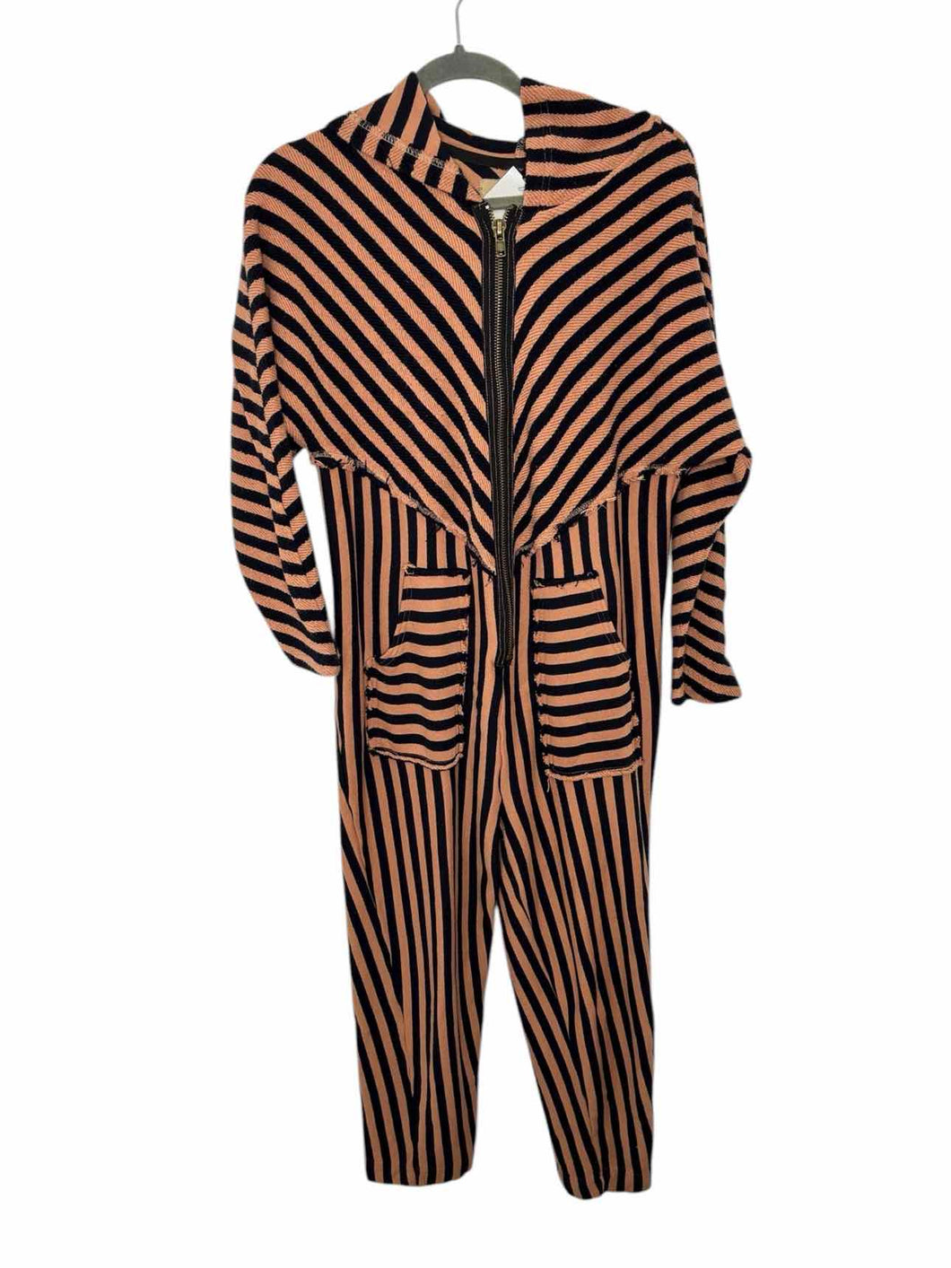 Free People Size Medium Black Stripe Pre-Owned Jumpsuit- Ladies