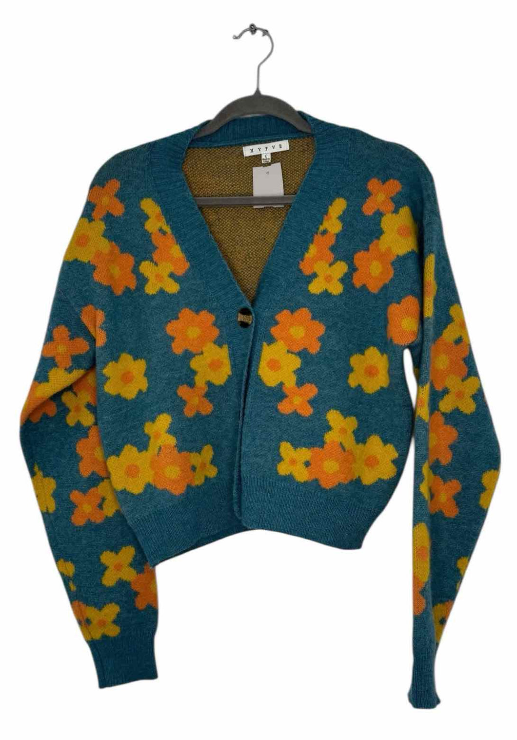 Hyfve Size Large Blue Floral Pre-Owned Sweater- Ladies