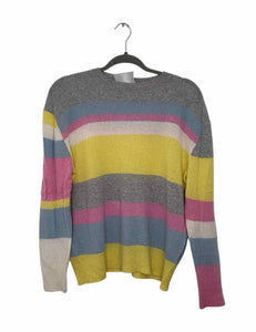 360 Cashmere Size Medium Grey Stripe Pre-Owned Sweater- Ladies