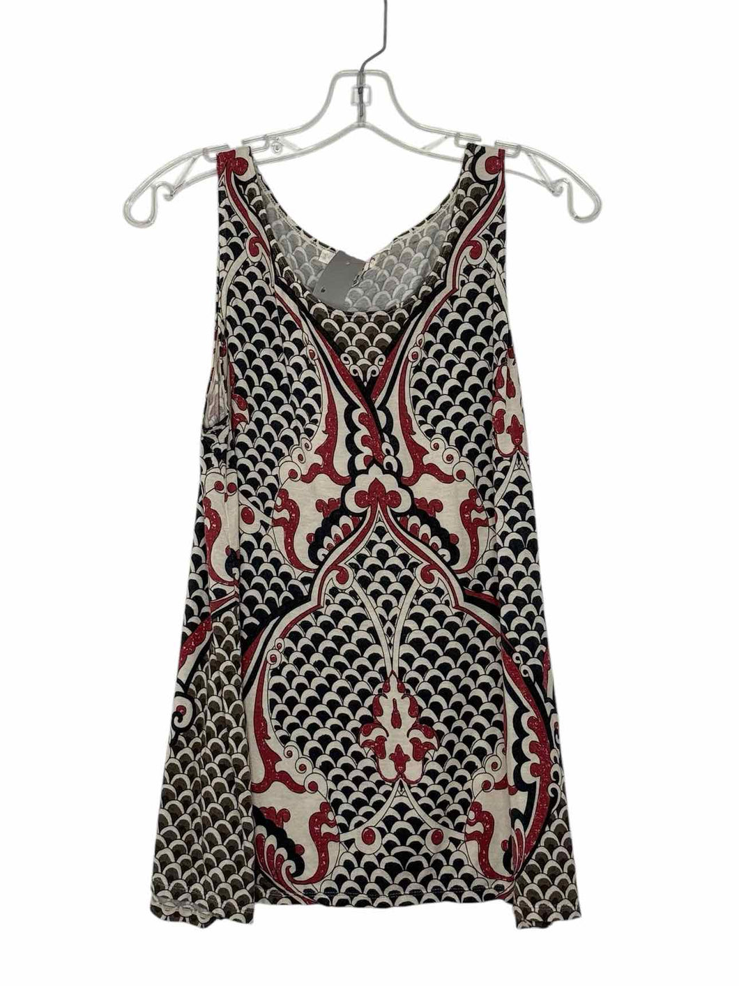 Max Studio Size Medium Ivory Print Pre-Owned Tank Top- Ladies