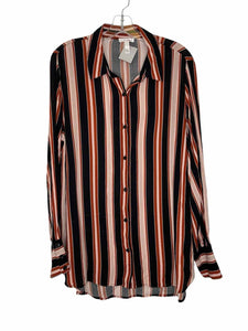Leith Size Medium Black Stripe Pre-Owned Blouse- Ladies