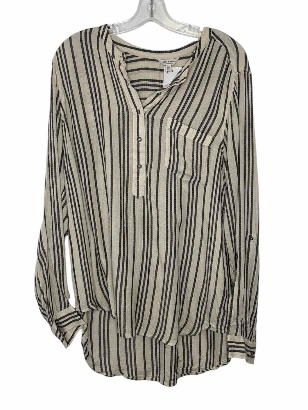 Lucky Brand Size Large Cream Stripe Pre-Owned Shirt- Ladies