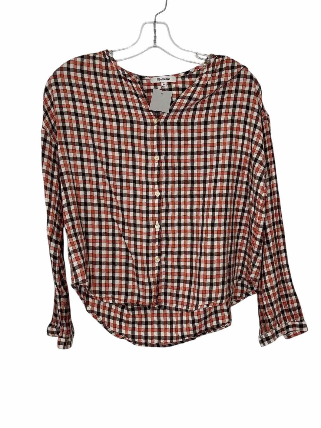 Madewell Size X- Small Orange Plaid Pre-Owned Shirt- Ladies