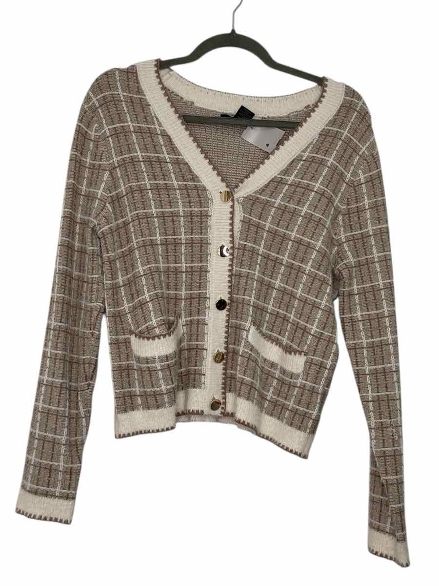 Tahari Size Medium Beige Plaid Pre-Owned Sweater- Ladies