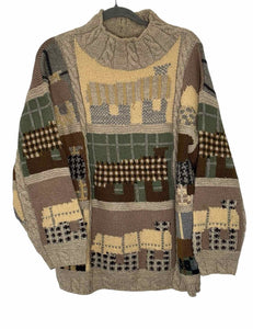 Size Medium Beige Print Pre-Owned Sweater- Ladies