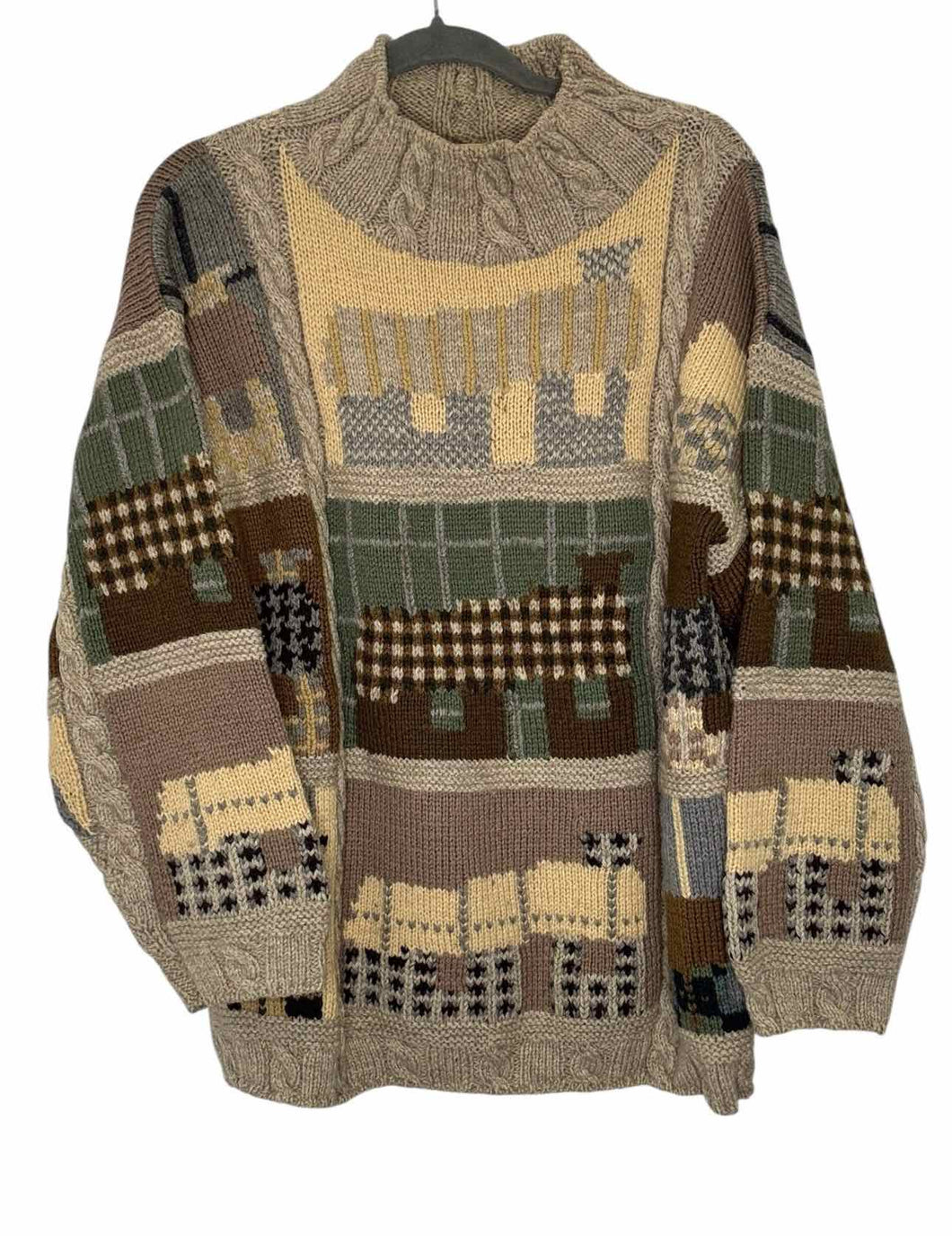 Size Medium Beige Print Pre-Owned Sweater- Ladies