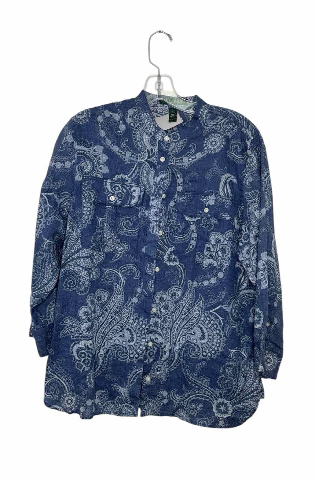 Lauren Ralph Lauren Size Large Blue Print Pre-Owned Shirt- Ladies
