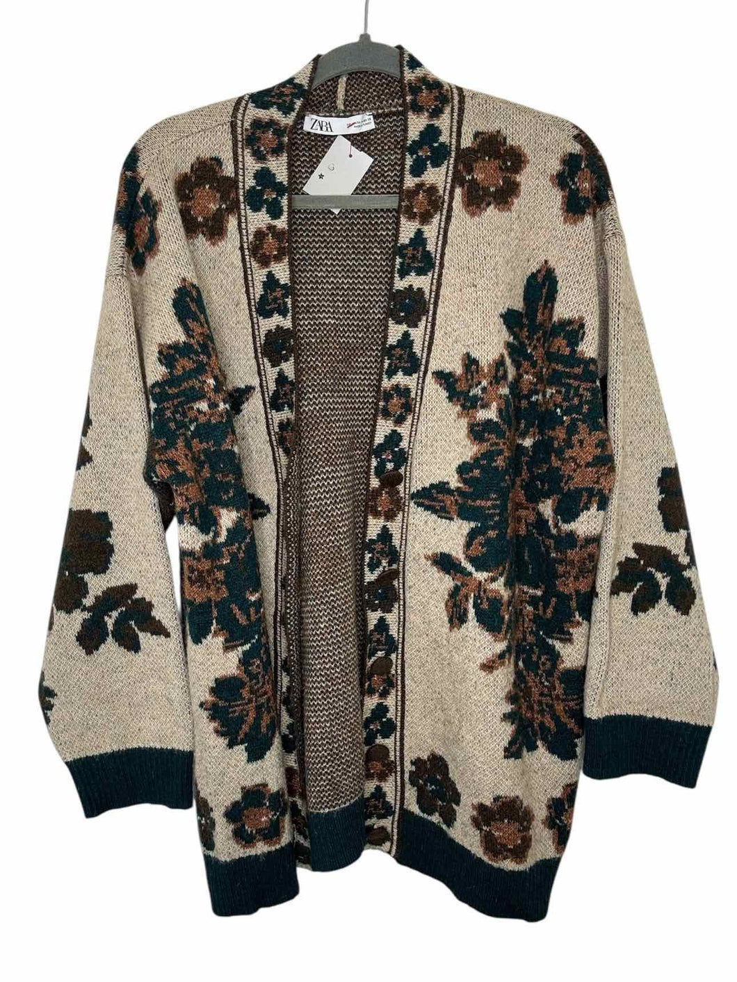 Zara Size Medium Beige Print Pre-Owned Sweater- Ladies