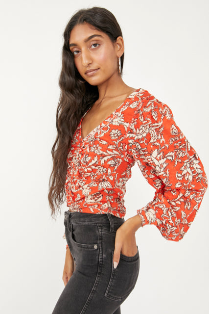 Free People Size X- Small Red Print Top- Ladies