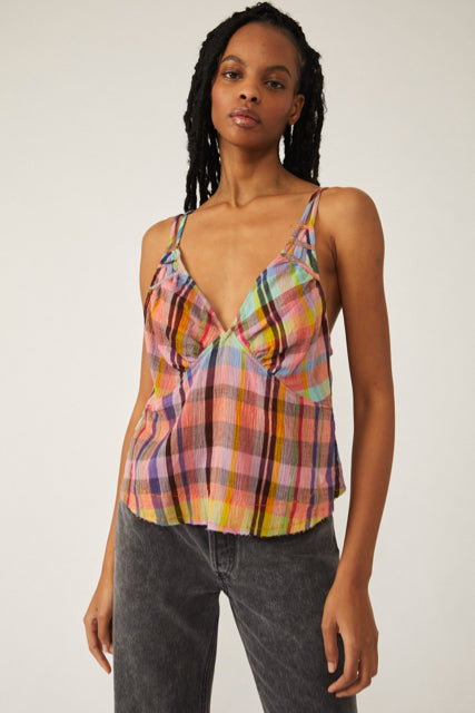 Free People Size X- Small Pink Plaid Tank Top- Ladies