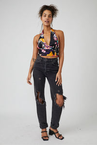 Free People Size X- Small Black Floral Tank Top- Ladies