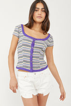 Load image into Gallery viewer, Free People Size X- Small Purple Stripe Top- Ladies
